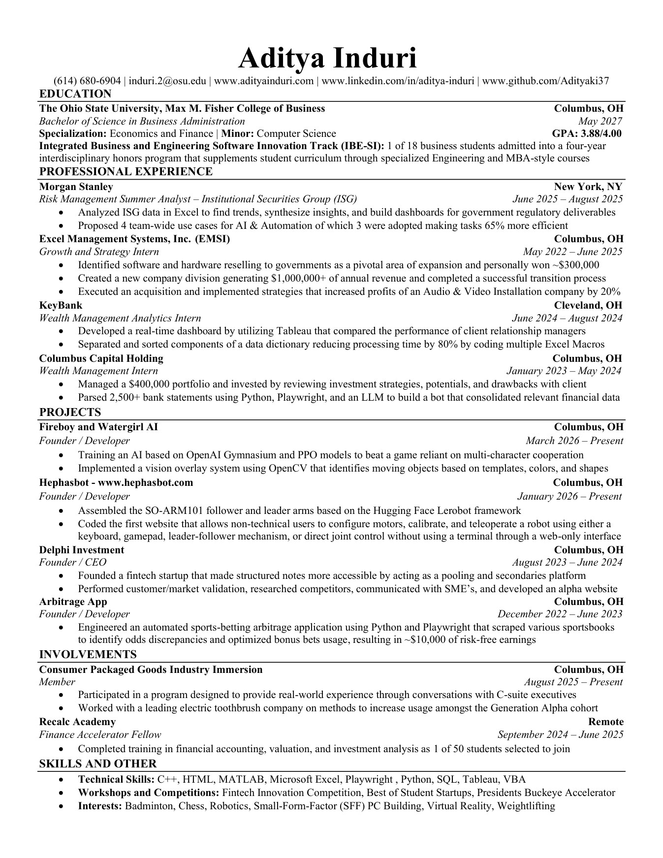 Preview of Aditya Induri's resume